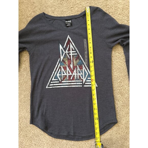NWOT Def Leopard Raglan Navy Blue Long Sleeve Knit Thermal Graphic Top Size L - Picture 5 of 7
